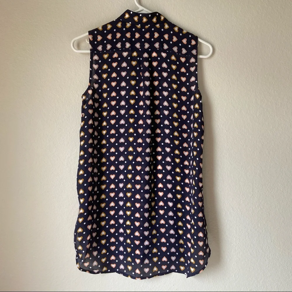 J. Crew Hearts Sleeveless Blouse Heart Navy - Picture 4 of 6